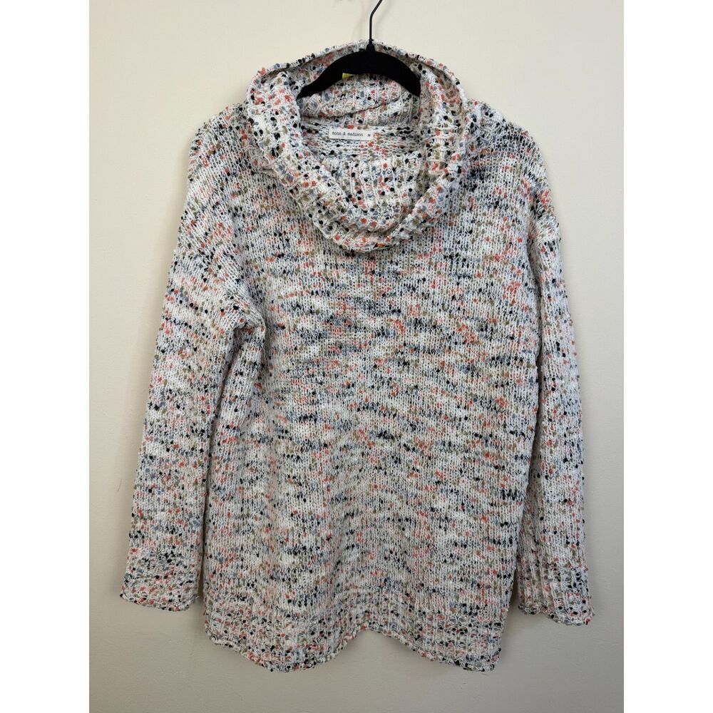Sweater Women's M Multicolor Confetti Cowl Neck Knit Cozy Boho